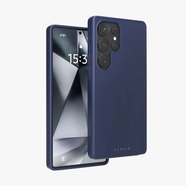 كفر Levelo Iris Liquid Silicone لهاتف S25 Ultra، متوافق مع MagSafe، زوايا مقاومة للصدمات، مسند مدمج، حلقة معدنية للكاميرا، لمسة نهائية ناعمة، حماية متينة – أزرق
