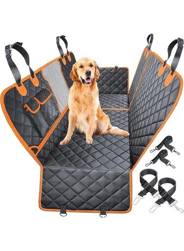 Aputue Dog Car Seat Cover, Scratchproof Dog Car Hammock with Mesh Window, Convertible 4-in-1 Car Seat Cover for Back Seat, Waterproof Durable Nonslip Dog Car Seat Cover for Car Truck SUV