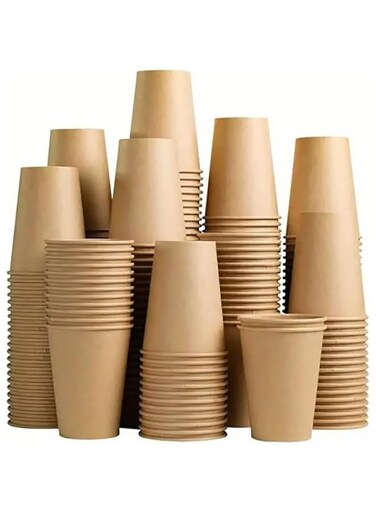 [100 Pack] 9 oz Unbleached Kraft Brown Paper Cups - Eco-Friendly Disposable Hot and Cold Beverages for Water, Juice, Tea