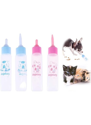 ELECDON Newborn Pet Feeder, Pet Milk Feeding Bottle, Nurser Bottle Nursing Feeding Botte Water Milk Feeder for Puppy Squirrel Kittens Hamster Small Animals, 4 Pcs (Blue and Pink)