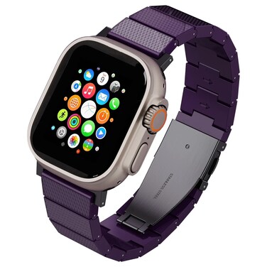 حزام ساعة Levelo Fusion Resin لساعة Apple Watch 49/46 مم، مادة غير مسببة للحساسية، فولاذ مقاوم للصدأ، خفيف الوزن ومت耐، تقنية مقاومة للأكسدة - لون أرجواني مع أداة تعديل مرفقة
