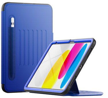 كفر ليفيلو لوكسورا لجهاز iPad 10.2" (2019-2021)، مسند متعدد الزوايا، لمسة نهائية من جلد PU، مقاوم للصدمات، مضاد لبصمات الأصابع، حامل قلم مدمج، فتح وإغلاق مغناطيسي - أزرق
