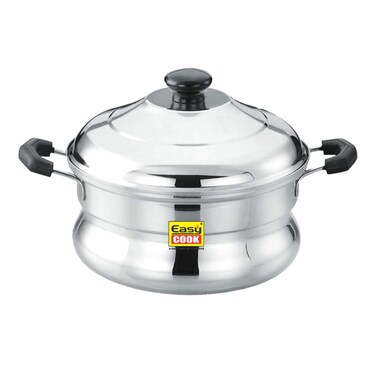 Easy Cook 6-Pit Idli Steamer Belly Pot, 2 Idli Plate, 1 Steamer Plate, Stainless Steel