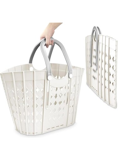 Ideal Swan Laundry Basket Plastic Hamper Holder Collapsible For Clothes,45L Bedroom Storage Foldable Laundry Baskets with Carry Handles
