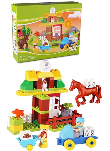 Mpdoras Kids Building Blocks Farm Set 43 Pcs - Mommies Choice Creative Construction Toy With Animals &amp; Figures, Large Bricks Pasture Series Playset For Toddlers 3+, Educational STEM Learning Kit
