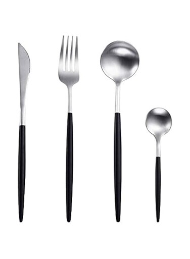 Luxury 304 Stainless Steel Tableware Set (Black Cutleries, 4 Pieces)