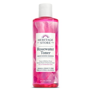 HERITAGE STORE Rosewater Facial Toner with Hyaluronic Acid, Dry to Combination Skin, Hydrating Toner Refines Pores, Minimizes Look of Fine Lines and Wrinkles, Hypoallergenic, Vegan, Cruelty Free, 8oz