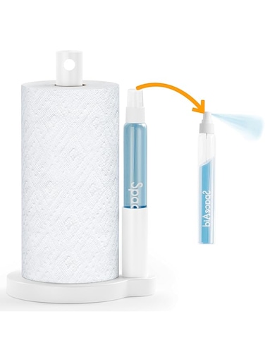 SpaceAid SprayNeat Paper Towel Holder with Spray Bottle, Countertop Paper Towels Dispenser Stand with Sprayer Inside Center, Under Cabinet Papertowels Roller for Kitchen (White)