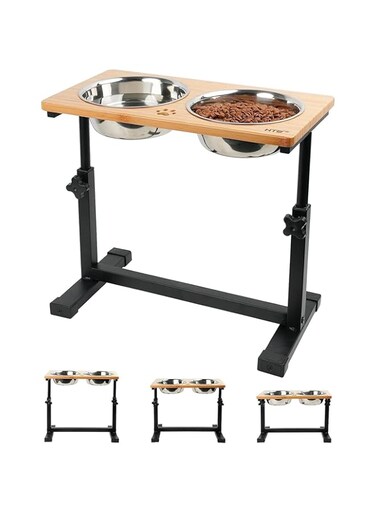 Beauenty Adjustable Elevated Cat &amp; Dog Bowls with 2 Stainless Steel 1.5L Bowls, Detachable Double Bowl Stand, Non-Slip Splash Proof Design, Suitable for Small, Medium, and Large Pets