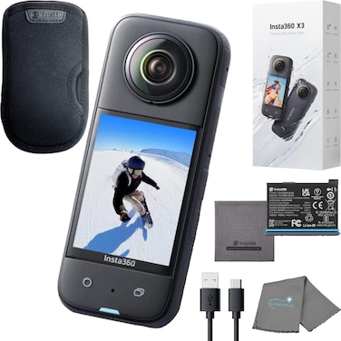 كاميرا اكشن انستا 360 X3 مقاومة للماء 360 درجة مع مستشعرات 1/2 انش 48 ميجابكسل، عدسة واحدة 4K، صورة 72MP 360، فيديو HDR نشط 5.7K 360، تثبيت الصورة، مع قطعة قماش تنظيف لومينتريل