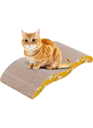 Mumoo Bear Cat Scratcher Cardboard with Catnip, Pack of 1 Recycle Corrugated Cat Scratching Board, Reversible Replacement Pad Lounge, Cute Wave Design