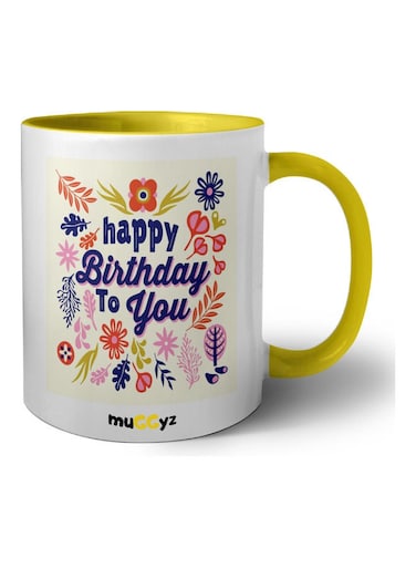 Happy Birthday To You Printed Coffee Mug Yellow/White/Blue