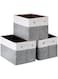 MAQIAO Collapsible Storage Bin [3-Pack] Foldable Canvas Fabric Storage Basket Cube Box, Sturdy Organizer with Handles for Home, Office, Nursery, Closet Shelves (White and Grey)