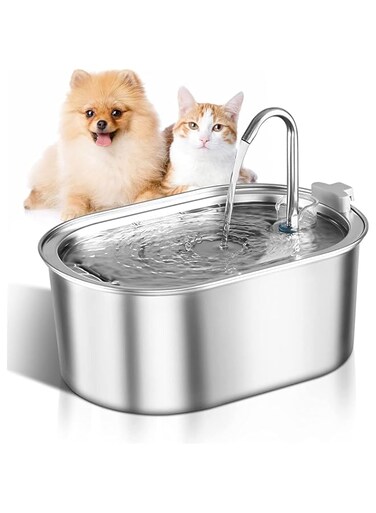 Guintray-bo Cat Water Fountain Stainless Steel, 3,2L/108oz Pet Water Fountain, Automatic Cat Fountain with Quiet Pump, Dishwasher （Fountain)