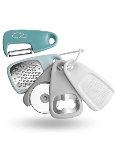 Kitchen Gadgets Set 5 Pieces, Stackable Cooking Tools Space Saving for Small Kitchen, Accessories for RV Camper Inside Dishwasher Safe (Blue)