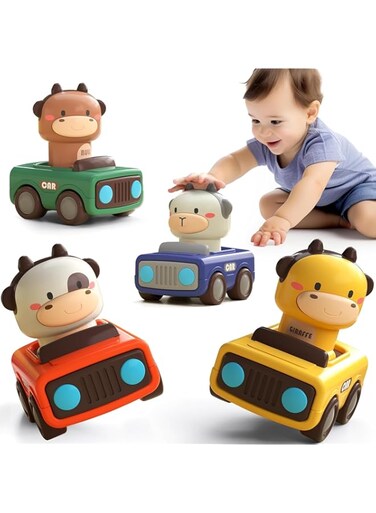 2024 New YLMKDE Press and Go Car Toys for Toddlers 1-3, Baby Animal Racing Cars, Infant Play Vehicle Set, Baby Push Go Friction Car Toys for 6-9-12-18 Months, 1st Birthday Gifts for 1-2 Years Old Boys