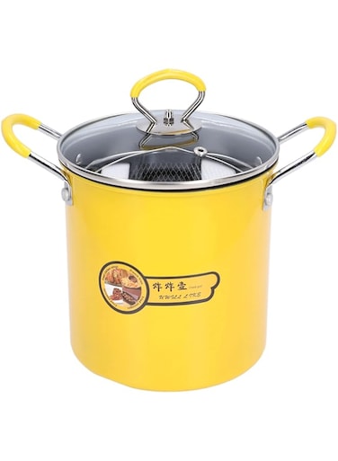 3L Stainless Steel Deep Fryer Pot, Silicone Handle, Anti Slip Design, Oil Drain Mesh, Non Stick Coating, Uniform Heat Conduction with Lid for Home Kitchen