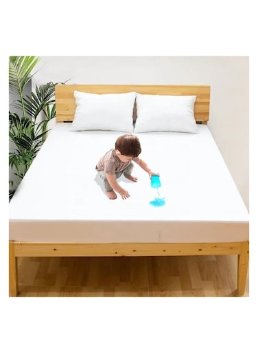 Waterproof Mattress Protector Double Bed Size 150x200cm High Absorption Tencel+TPU Pad Cover for Pets Kids Adults Deep Pocket Style 100% Waterproof Tencel Jersey Mattress Protector Double White