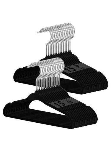 NonSlip Velvet Kids Hangers 15 Pack Premium Baby Clothes Hangers with 360 Chrome Swivel Hook NonSlip Toddler Hangers for Childrens and Kids Clothes Spacesaving Black
