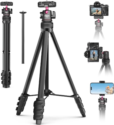 2 in 1 Camera Phone Video Tripod - ULANZI TT51 Portable Tripod Stand I 360&deg; Rotable Ball Head I Hidden Cold Shoe Phone Holder I 600g Lightweigt I 1.38m 51in Long I 5 Section Extenable Vlog Tripod