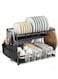 Dish Drying Stand With Drainer 2 Tiers Large Kitchen Dish Rack with Removable Cutting Board Holder Utensil Holder and Cup Holder Baking Paint Process Coatings Dish Drainer (Black)