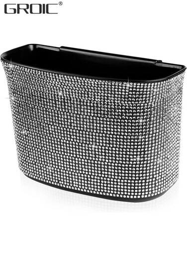 Car Trash Can, Bling Hanging Trash Bin, Crystals Car Garbage Can, Dimand Dustbin Container with Clip for Car, Office, Kitchen, Bedroom