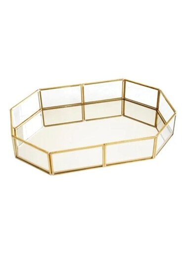Lady Hexagon Metal and Glass Medium Serving Tray Golden/Clear 31.5 x 21.5 x 5cm