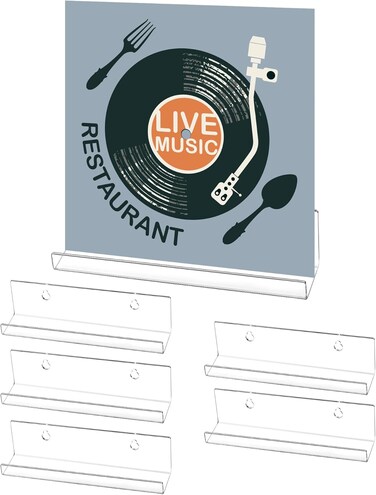 QWORK Pack of 6 Clear Acrylic Vinyl Wall Mount Shelves for Vinyl Records, Signs, Photos, and Books