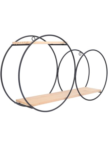 WinmetEuro Circle Metal Wood Wall Shelves, Round Shelf Round Design Dual Use Firmly Welded for Living Room for Office for Tea House