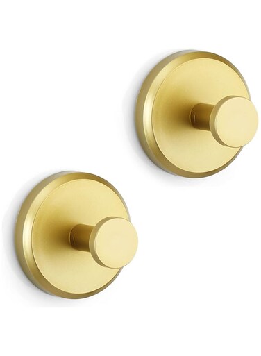 HOME SO Suction Cup Hooks for Shower, Bathroom, Kitchen, Glass Door, Mirror, Tile &ndash; Loofah, Towel, Coat, Bath Robe Hook Holder for Hanging up to 15 lbs &ndash; Waterproof &amp; Rustproof, Matte Gold (2-Pack)