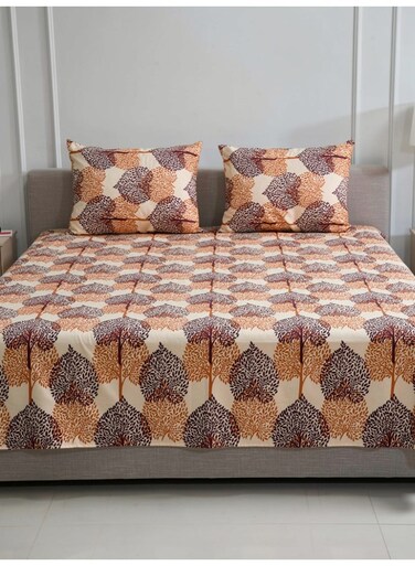 King size Cotton Blend Flat Bedsheet Set 144 Thread Count leaf printed Design 220x240 cm