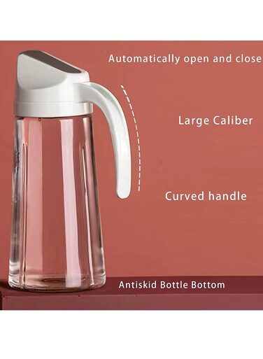 Oil Dispenser, Auto Flip Olive Oil Glass Bottle, 22 Oz Leakproof Condiment Container with Automatic Cap and Stopper, Drip Free Spill Free Spout, Non Slip