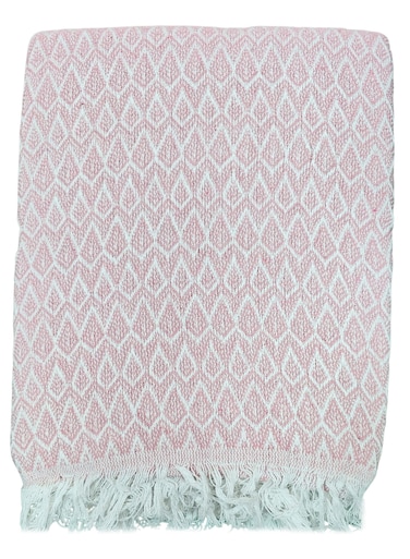 Turkish Cotton Throw Blanket Knitted Suitable for Bed, Sofa and Chair Pink 170x200 cm
