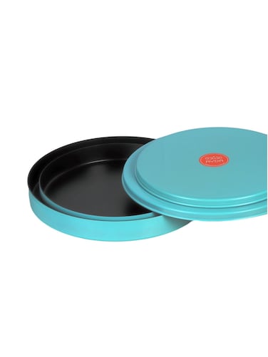 4-Piece Non Stick Cheese Kunafa Cake Baking Tray Blue 35x35x5.5cm