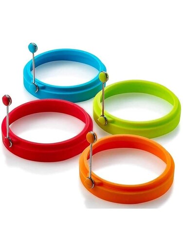 DELFINO Egg Ring, Fried Egg Mold, DELFINO Egg Separator, Reusable Cooking Rings, Silicone Non-Stick Egg Shaper Ring with Egg and Pancake Non Stick Cooking Tool, Kitchen Cooking Tools (4 Pcs)