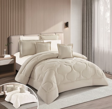 ستارجولد طقم لحاف صلب من الألياف الدقيقة 8 قطع ملاءة جاهزة، غطاء وسادة، غطاء وسادة، لحاف وسادة مقاس كينج 260 × 240 سم