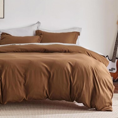 Luxury 3 Piece Duvet Cover Set - 100% Cotton, Brown, 225 x 225cm
