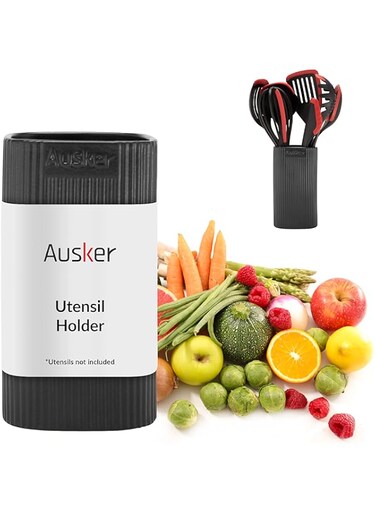 Ausker - Kitchen Utensil Holder, Quality Ceramic, Holds Silicone Kitchen Utensils Set, Modern, Convenient, Stain Resistant, Easy to Clean (Anthracite Gray)