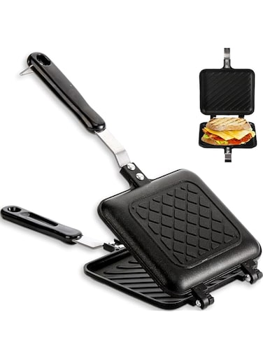 MAKINGTEC Sandwich Maker, Non-stick Grilled Sandwich and Panini Maker Pan with Handle, Stovetop Toasted Sandwich Maker Aluminum Flip Pan for Home Kitchen, black