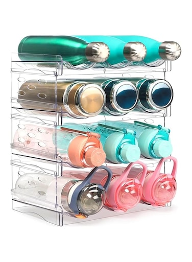 Yoqiren Water Bottle Holder, 4 Pack Stackable Water Bottle Organizer，Wine Rack Holder Cup Storage Rack, Thermos Organizer for Cabinets, Kitchens, Hallways, Offices, 12 Bottle Capacity