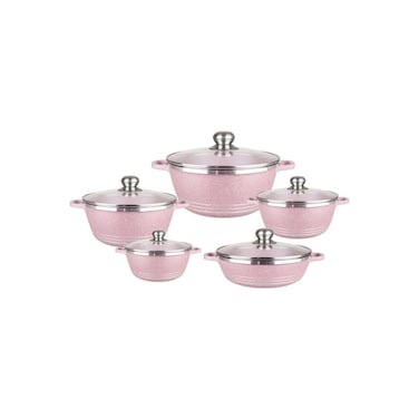 Marble Coating Cookware Set, 5-Piece Non-Stick Casserole Pots with Glass Lids, Multicolor