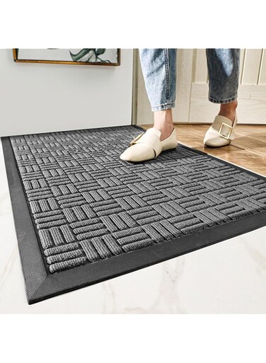 U-HOOME Durable Front Entrance Door Mat, Heavy Duty Outdoor Indoor Doormat Entryway Floor Mat, Non Slip Rubber Backing, Easy Clean Shoe Scraper 17x29.5 Inch (Grey)