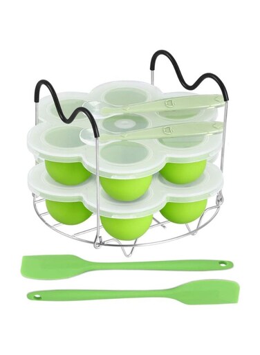 Egg Bites Molds and Steamer Rack Trivet with Heat Resistant Handles, 7pcs set for 6qt 8qt Electric Pressure Cooker With 2 Spoons and Silicone spatula (Green)