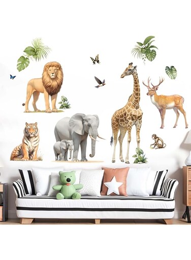 Forest Animals Wall Stickers for Kids: Peel and Stick Monkey Elephant Giraffe Tiger Lion Wall Decals - Wall Decor Art Kids Supplies Ages 1-12 Years