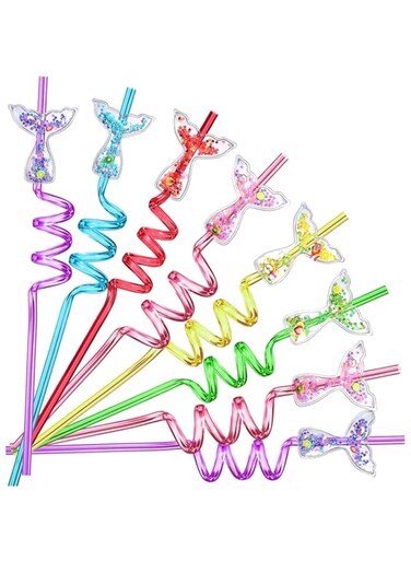 Paporich Mermaid Tail Drinking Straws,Mermaid Party Favors Straws,Reusable Plastic Mermaid Drinking Straws,for Mermaid Birthday Party,Hawaii Under The Sea Party,with Straws Cleaning Brush(Set of 24)