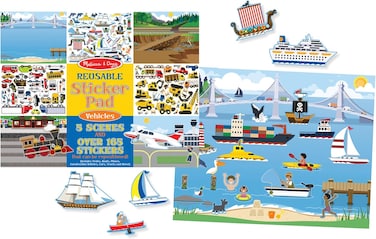 Melissa &amp; Dough Reusable Sticker Pad Vehicles &ndash; Over 165 Reusable Cling-Style Stickers With Five Fold-Out Scenes (Airport, Roadway, Harbor, Train, Construction) For Creative Travel Play  Md4199
