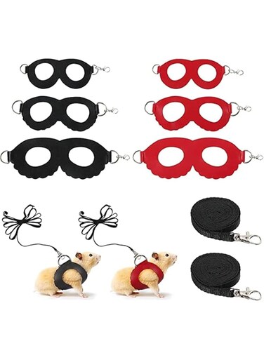 NNCV 2 Pack Adjustable Small Animal Harness &amp; Leash, Comfort Soft Leather, Breathable, Unique Shape, 3 Sizes (Small, Medium, Large), Red &amp; Black, Ferret, Chinchilla, Squirrel, Rat, Hamster, Guinea Pig