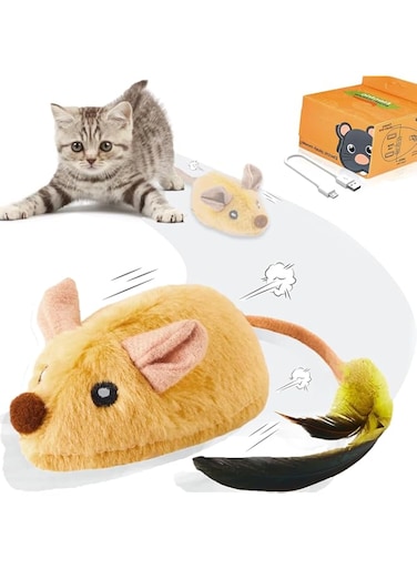 Arshany Interactive Cat Toys Mouse for Indoor Cats, Cat Toys Mouse with Wagging Tail, Rechargeable Simulation Mouse Kitten Toys for Indoor Cats Chase, Lifelike Electric Automatic Moving Mouse Pet Toy