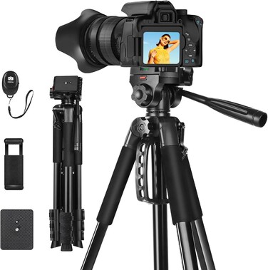 Eocean Tripod for Camera, 200cm Aluminum Camera Tripod Heavy Duty Tripod Stand for DSLR/Mobile Phone, Tall Camera Stand Travel Video Tripod with Carry Bag
