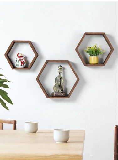 3-Piece Wall-Mounted Wooden Shelving Display Rack/Wooden Storage Rack Brown
